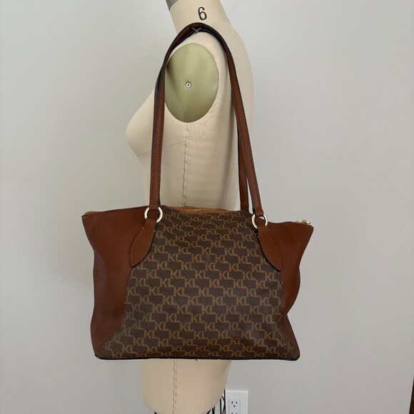 Karl Lagerfeld Paris Brown Monogram Large Paris Suki Tote Purse - Picture 4 of 16
